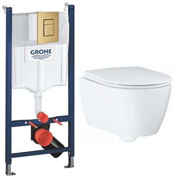 GROHE Essence Alt-i-1 Toiletpakke inkl. Sæde m/softclose, Betjeningsplade i Børstet Messing & Cisterne 113cm